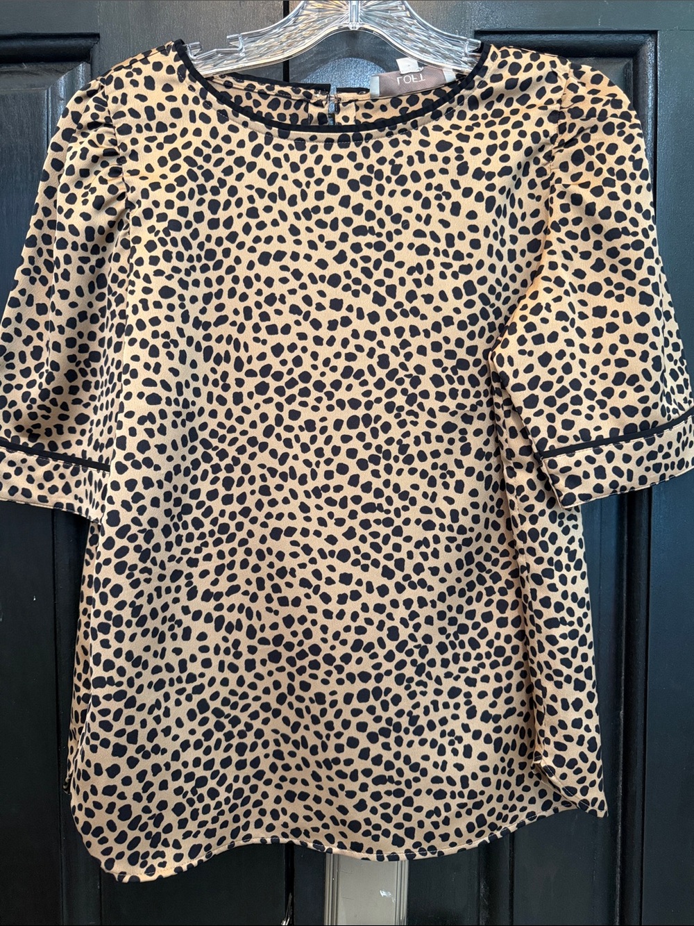 LOFT Leopard-Spot Short Sleeve Blouse in Tan and Black